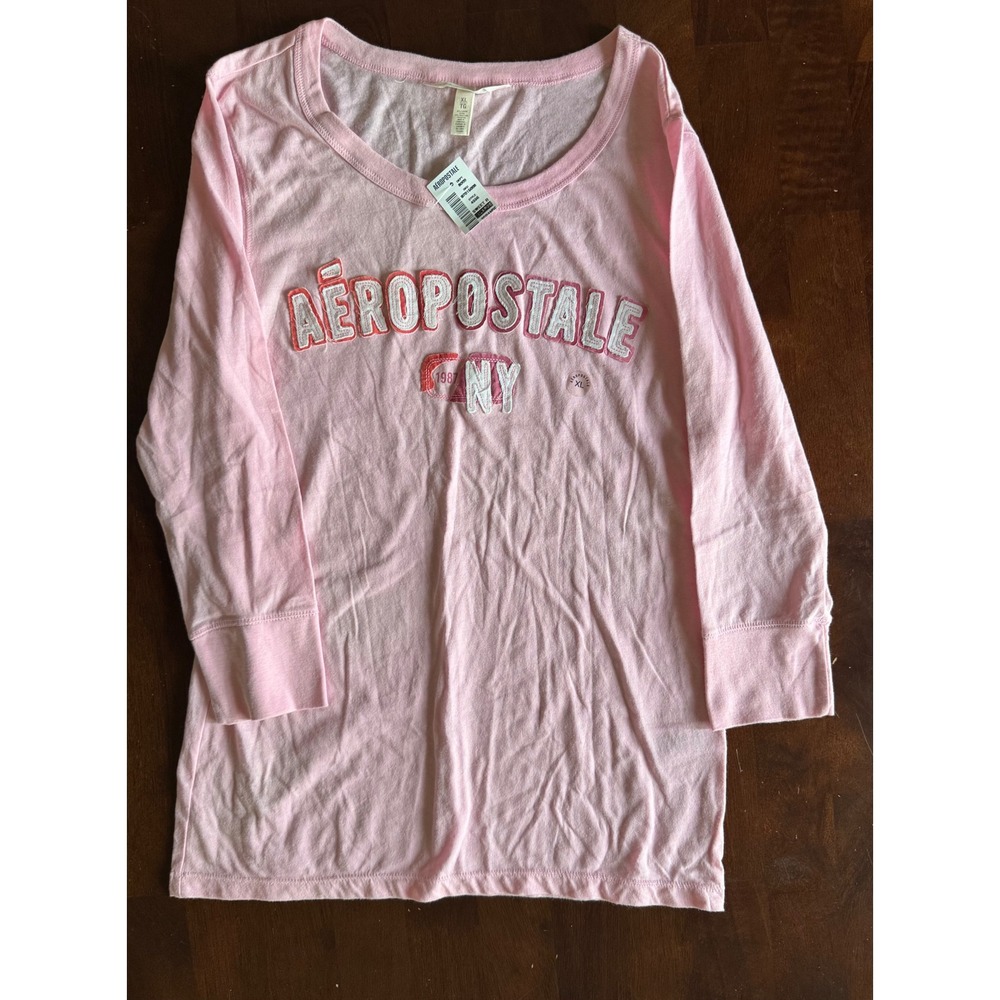 Aeropostale Pink Varsity Graphic Top XL NWT 3/4 Sleeve Y2K Lightweight